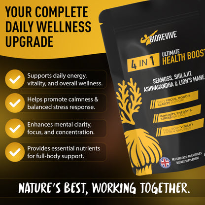 4-IN-1 - Seamoss, Shilajit, Lions Mane, Ashwagandha
