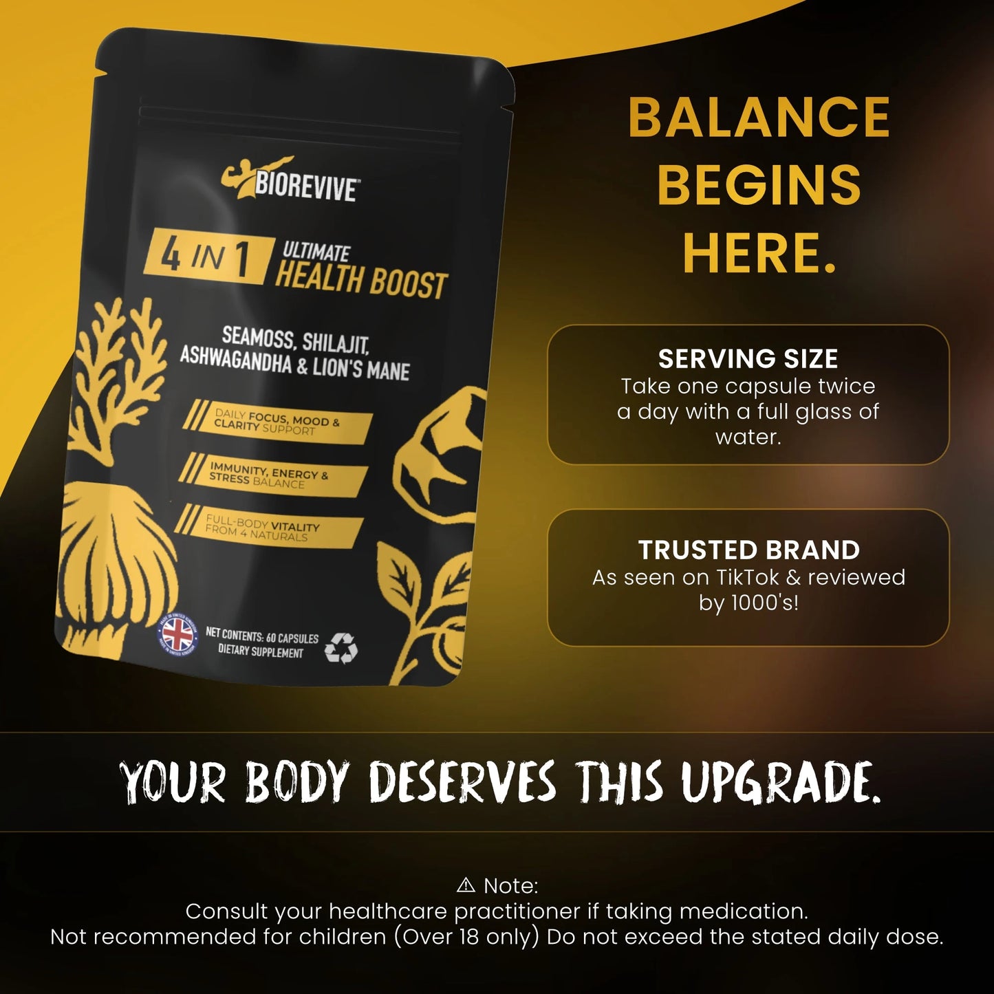 4-IN-1 - Seamoss, Shilajit, Lions Mane, Ashwagandha